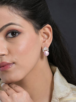 Designbox - Cz - Pink Pearl Drop Earrings
