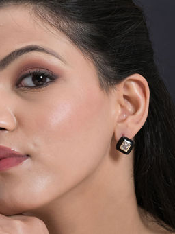 Designbox - Gold-Tone Black Square Studs