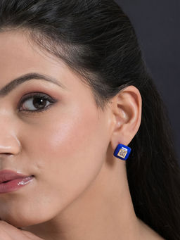 Designbox - Gold-Tone Blue Square Studs