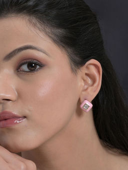 Designbox - Gold-Tone Pink Square Studs