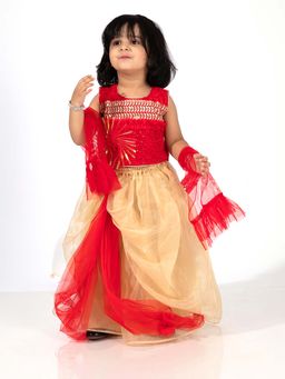 Elaisha - Girls Red Polyester Choli with Chania and Dupatta (Set of 3)