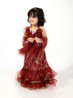 Elaisha - Girls Brown Polyester Choli with Chania (Set of 2)