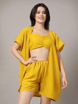 Cukoo - Yellow Solid beachwear Top and Short with Sarong (Set of 3)