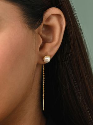 CLARA White 925 Silver Pearl Gold Plated Long Chain Sui Dhaga Threader Earrings for Women