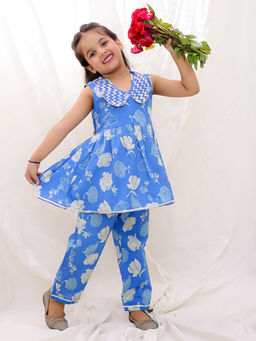 BownBee - Blue Floral Sleeveless Top & Pant