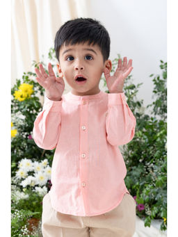 TIBER TABER - Boys Pink Flower Embroidery Shirt