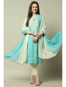 Rangriti - Women Turquoise Cotton Printed and Embroidered Kurta with Pant and Dupatta (Set of 3)