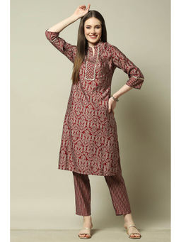 Rangriti - Women Maroon Viscose Printed and Sequined Kurta with Pant (Set of 2)