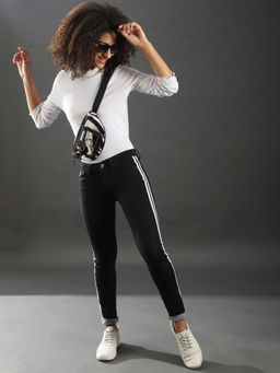 PINACOLADA - Black Women Side Striped Casual Denim Jeans