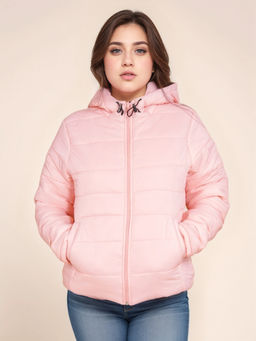 Zink London - Pink Solid Straight Fit Puffer Jacket