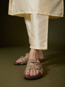 Inc.5 - Womens Golden Casual Printed Open Toe Flat Slip-On Sandals