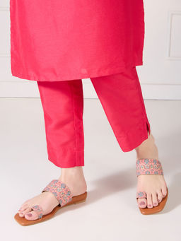 Inc.5 - Womens Peach Ethnic Embellished One Toe Flat Slip-On Sandals