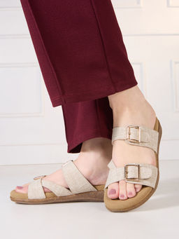 Inc.5 - Womens Beige Casual Printed Round Toe Flatform Sandals