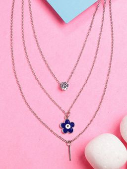 NVR - Womens Silver-Toned Artificial Stones Floral Multi Layered Necklace