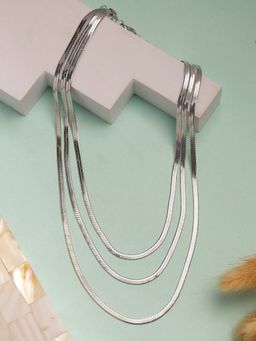 NVR - Womens German Silver Plated Oxidised Minimal Multi Layered Necklace