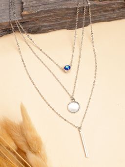 NVR - Womens Silver-Plated Evil Eye Multi Layered Necklace