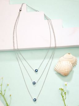 NVR - Womens Silver-Plated Evil Eye Multi Layered Necklace