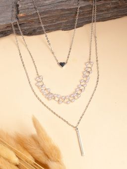 NVR - Womens Silver-Plated Beaded Multi Layered Necklace