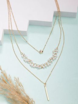 NVR - Womens Gold-Plated Beaded Multi Layered Necklace