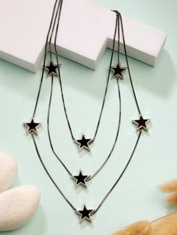 NVR - Womens Black Star-Shaped Layered Fashion Necklace