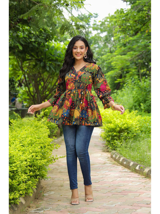 Buy Rain & Rainbow Women Multicolor Tribal Printed Empire Top Online