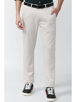 Peter England - Men Cream Textured Super Slim Fit Formal Trousers