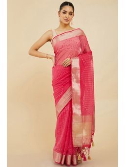 Soch - Women Pink Organza Embroidered Saree with Unstitched Blouse