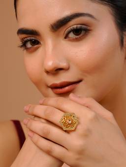 Voylla - White Brass Gold Plated Traditional Ring