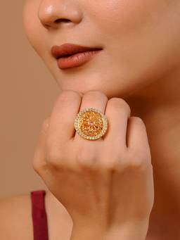 Voylla - White Brass Gold Plated Traditional Ring