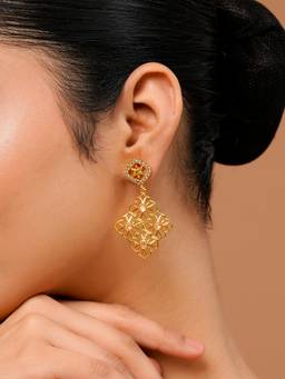 Voylla - White Brass Gold Plated Traditional Pair Of Earrings