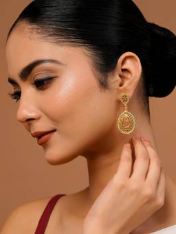 Voylla - White Brass Gold Plated Traditional Pair Of Earrings