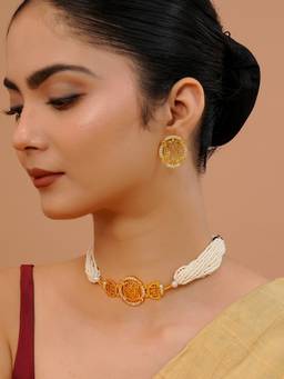 Voylla - White Brass Gold Plated Traditional Jewellery Set