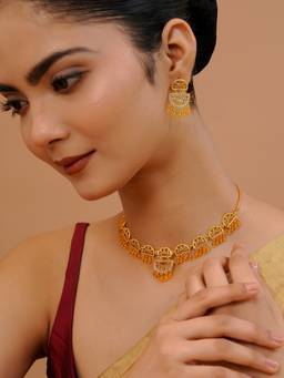Voylla - White Brass Gold Plated Traditional Jewellery Set