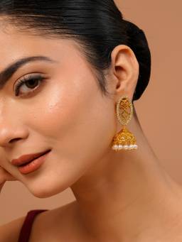 Voylla - White Brass Gold Plated Traditional Pair Of Earrings