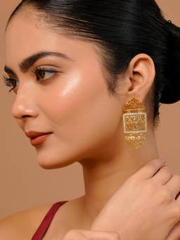 Voylla - White Brass Gold Plated Traditional Pair Of Earrings