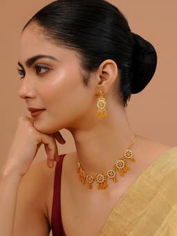 Voylla - White Brass Gold Plated Traditional Jewellery Set