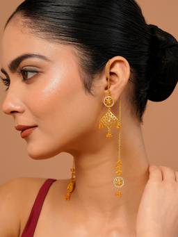 Voylla - White Brass Gold Plated Traditional Pair Of Earrings