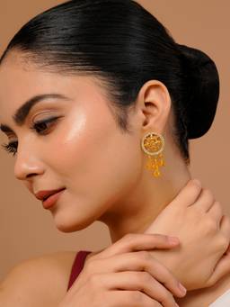 Voylla - White Brass Gold Plated Traditional Pair Of Earrings