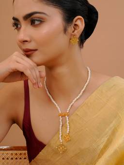 Voylla - White Brass Gold Plated Traditional Jewellery Set