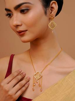 Voylla - White Brass Gold Plated Traditional Jewellery Set