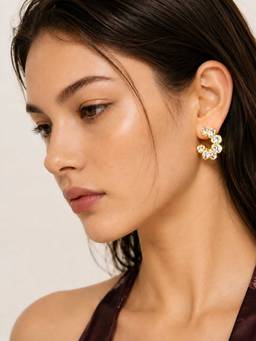 ZAISHA - White Stainless Steel 18K Gold Plated Pair Of Earrings