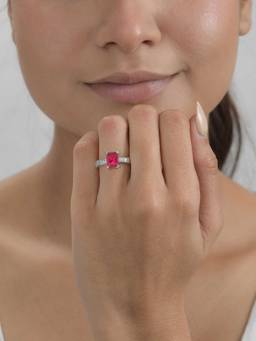 Ornate Jewels - Red Sterling Silver Rhodium Plated Ring