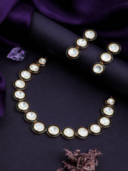 ZEWEL WORKS - Green Alloy Gold Plated Traditional Jewellery Set