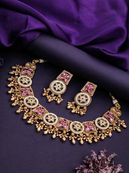 ZEWEL WORKS - Pink Alloy Gold Plated Traditional Jewellery Set