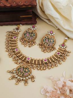 ZEWEL WORKS - Pink Alloy Gold Plated Traditional Jewellery Set