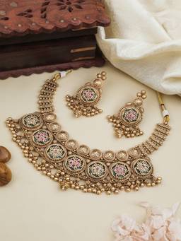 ZEWEL WORKS - Pink Alloy Gold Plated Traditional Jewellery Set