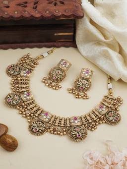 ZEWEL WORKS - Pink Alloy Gold Plated Traditional Jewellery Set