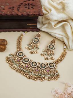 ZEWEL WORKS - Pink Alloy Gold Plated Traditional Jewellery Set