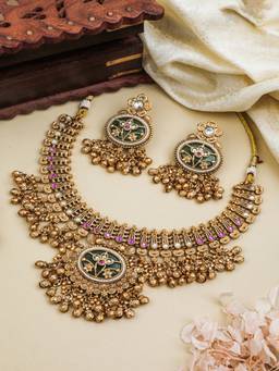 ZEWEL WORKS - Pink Alloy Gold Plated Traditional Jewellery Set