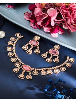 ZEWEL WORKS - Pink Alloy Gold Plated Traditional Jewellery Set